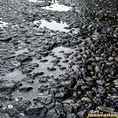 Worn asphalt with faded fragments of painted road lines