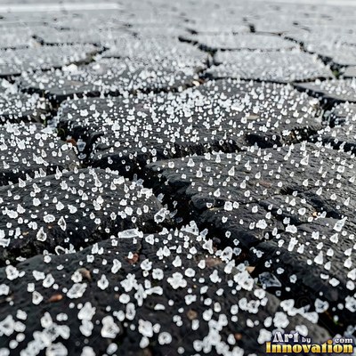 Worn asphalt with faded fragments of painted road lines