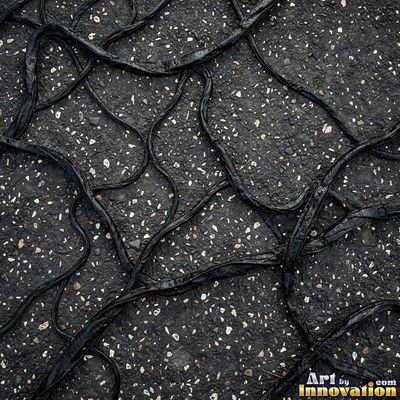 Wet asphalt glistening with small puddles in a greenish gray tone