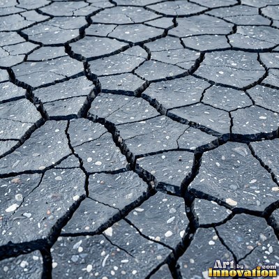 Worn asphalt with faded fragments of painted road lines