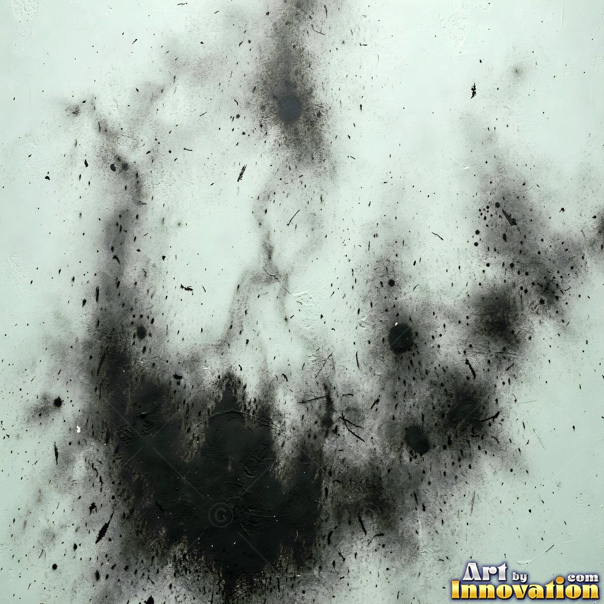 Blackened grunge wall with dried paint splatter filling the frame