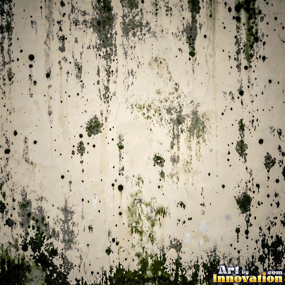 Smoke stained ochre wall with dark soot gradients across the surface