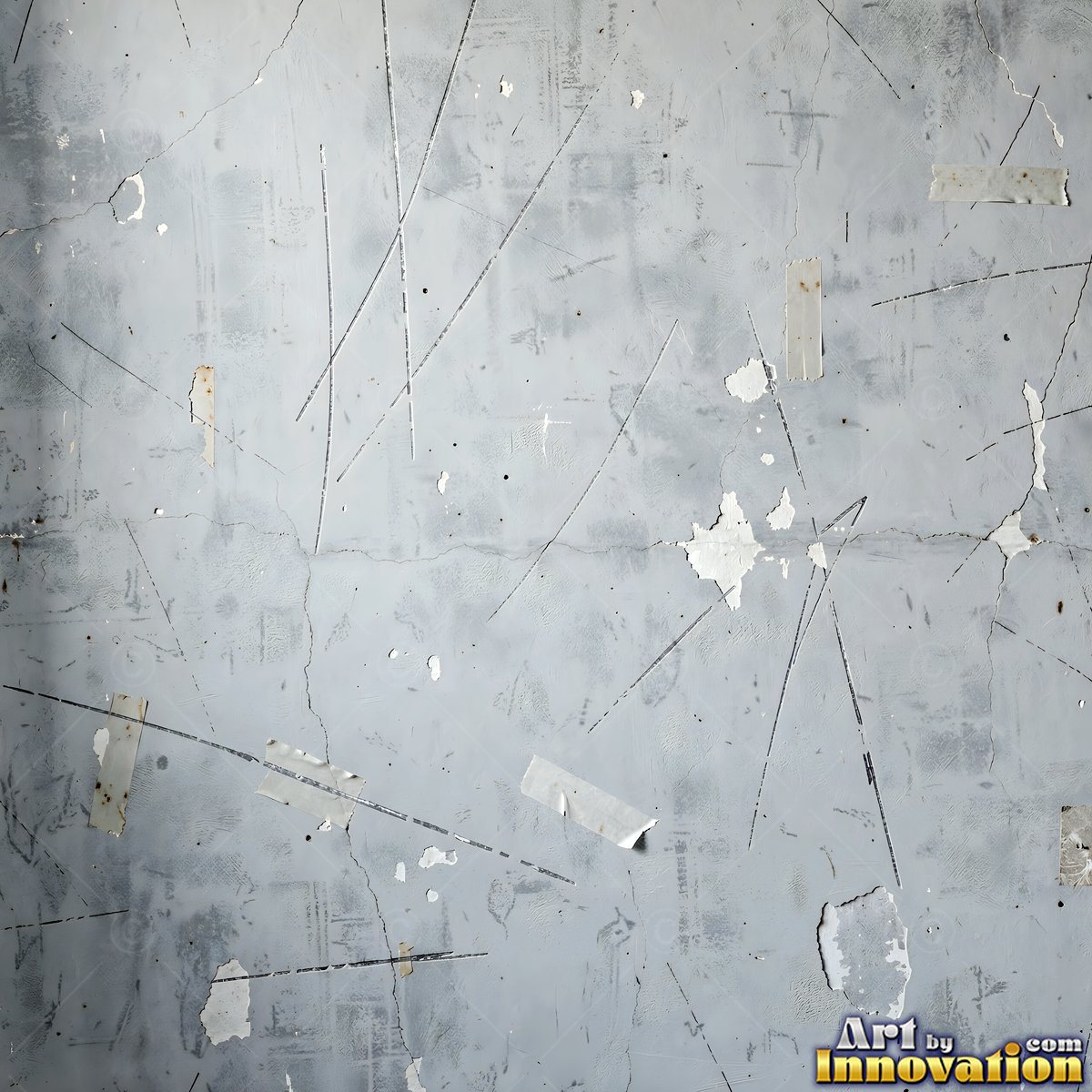 Old blue gray wall built up in layers of patched plaster and paint