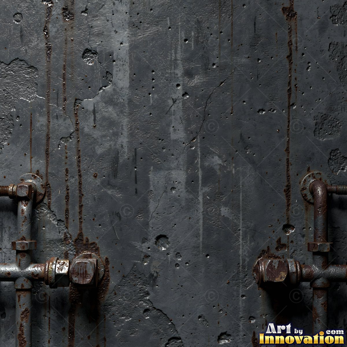 Blackened grunge wall with dried paint splatter filling the frame