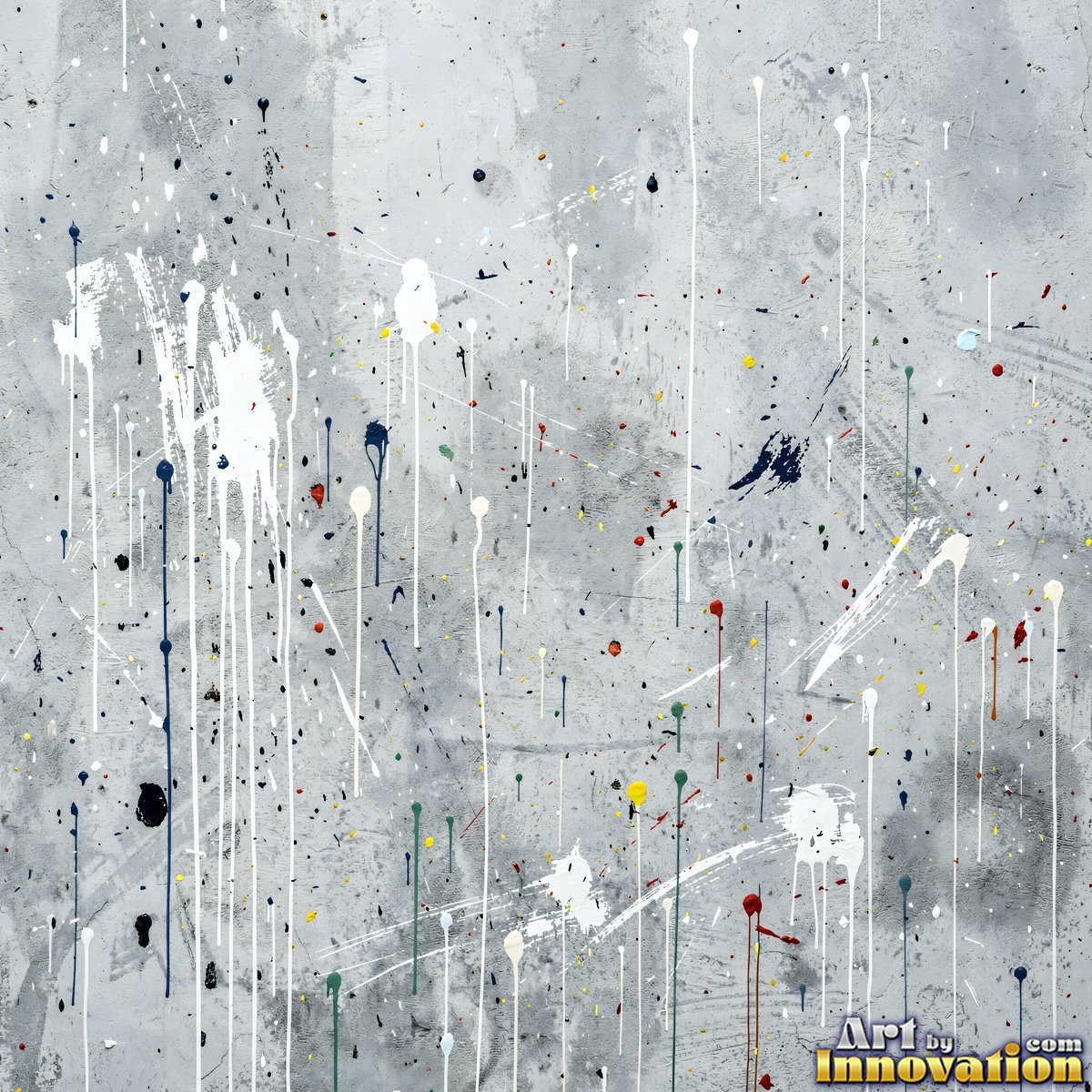 Blackened grunge wall with dried paint splatter filling the frame