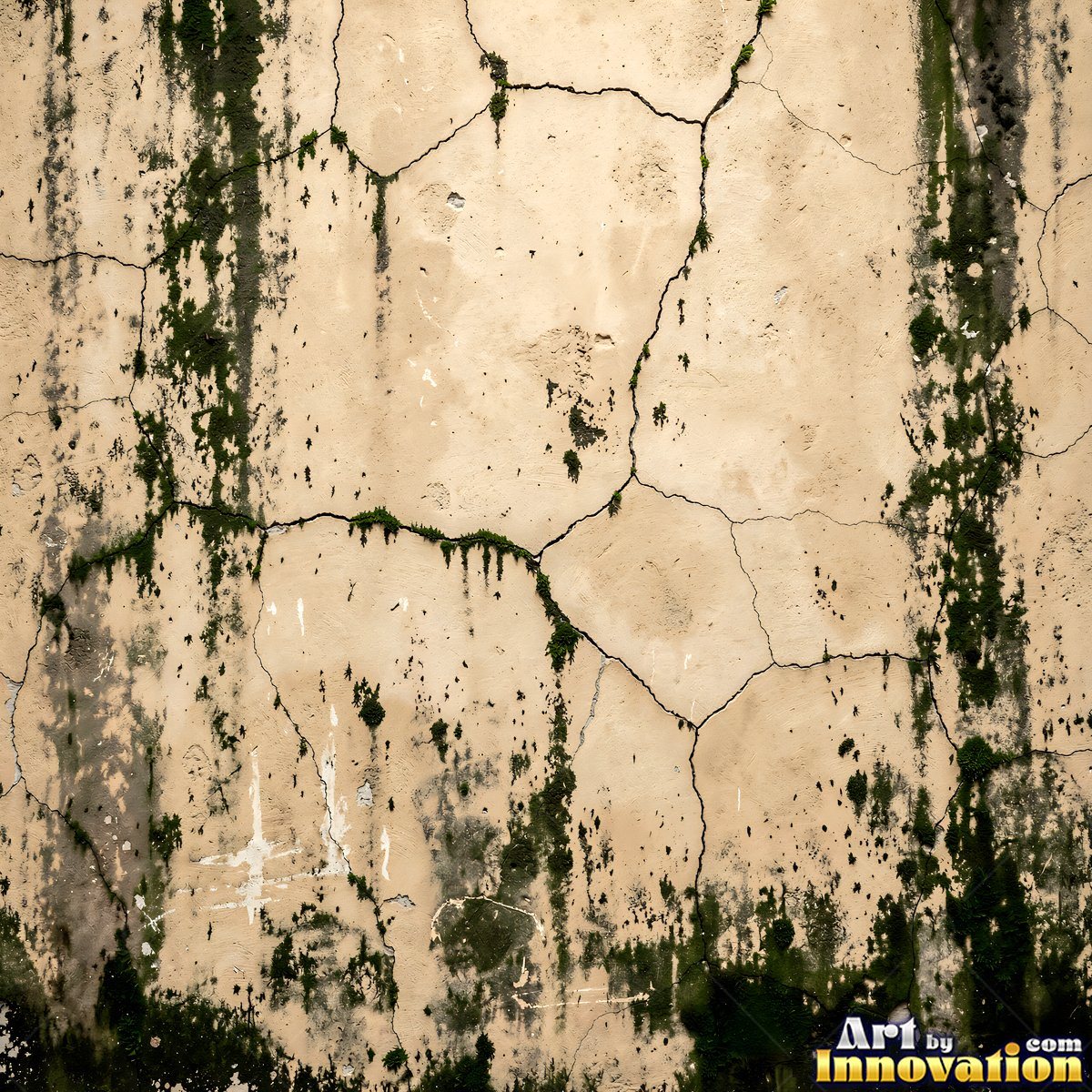 Smoke stained ochre wall with dark soot gradients across the surface