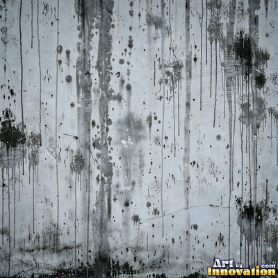 Grungy beige wall splattered with old paint drips, shot flat and even