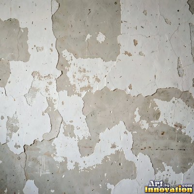 Grungy beige wall splattered with old paint drips, shot flat and even
