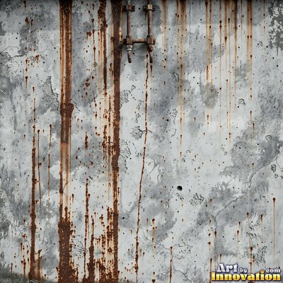 Old blue gray wall built up in layers of patched plaster and paint