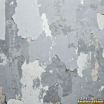 Old blue gray wall built up in layers of patched plaster and paint