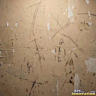 Grungy beige wall splattered with old paint drips, shot flat and even