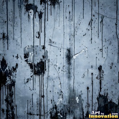 Blackened grunge wall with dried paint splatter filling the frame