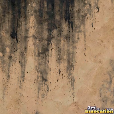 Old blue gray wall built up in layers of patched plaster and paint