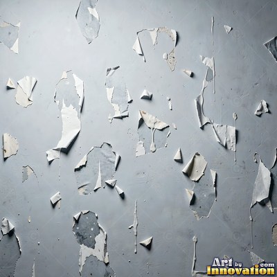 Old blue gray wall built up in layers of patched plaster and paint