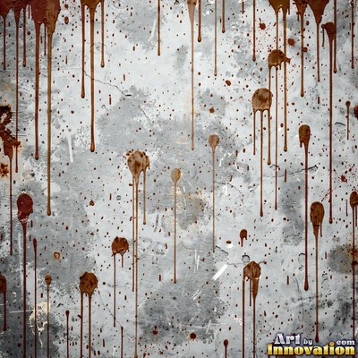 Grungy beige wall splattered with old paint drips, shot flat and even