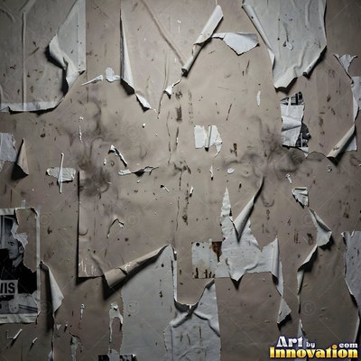 Grungy beige wall splattered with old paint drips, shot flat and even