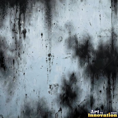 Old blue gray wall built up in layers of patched plaster and paint