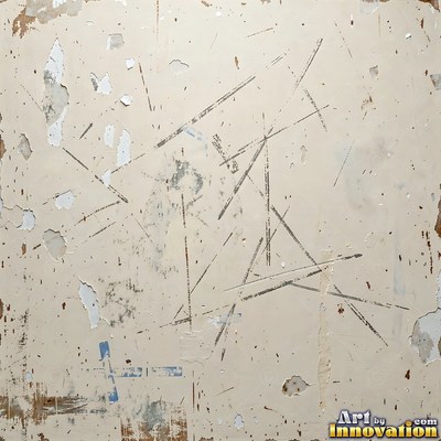 Grungy beige wall splattered with old paint drips, shot flat and even