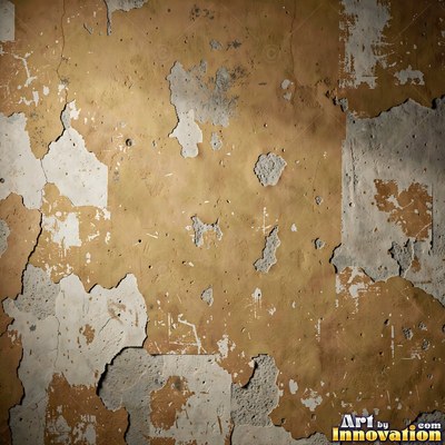 Grungy beige wall splattered with old paint drips, shot flat and even