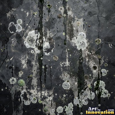 Old blue gray wall built up in layers of patched plaster and paint