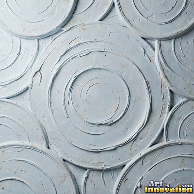 Swirled plaster ceiling pattern of overlapping circles in cool gray