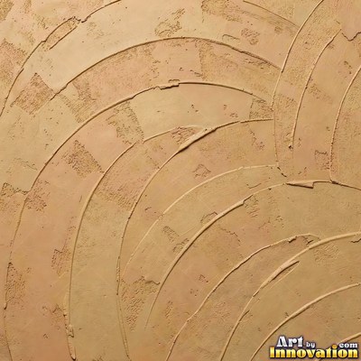 Swirled plaster ceiling pattern of overlapping circles in cool gray