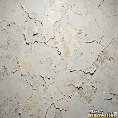 Swirled plaster ceiling pattern of overlapping circles in cool gray