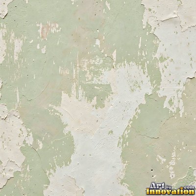 Cracked plaster with fine spidery lines in faded mint green paint