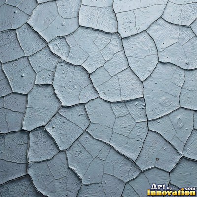 Cracked plaster with fine spidery lines in faded mint green paint