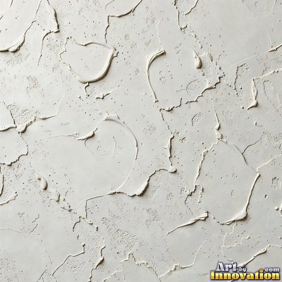 Swirled plaster ceiling pattern of overlapping circles in cool gray