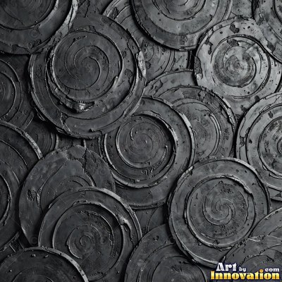 Swirled plaster ceiling pattern of overlapping circles in cool gray