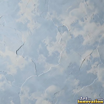Swirled plaster ceiling pattern of overlapping circles in cool gray