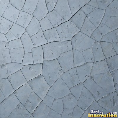 Cracked plaster with fine spidery lines in faded mint green paint