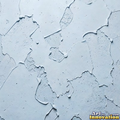 Cracked plaster with fine spidery lines in faded mint green paint