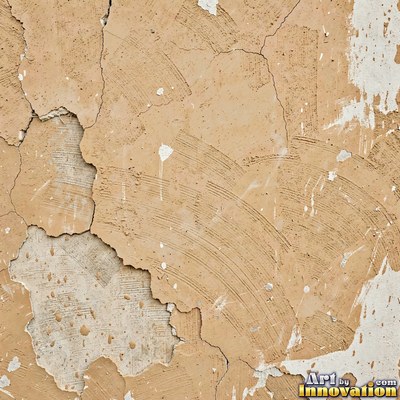 Cracked plaster with fine spidery lines in faded mint green paint