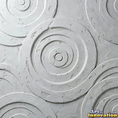 Swirled plaster ceiling pattern of overlapping circles in cool gray