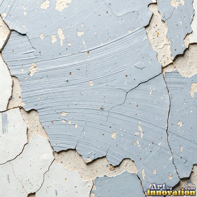 Cracked plaster with fine spidery lines in faded mint green paint