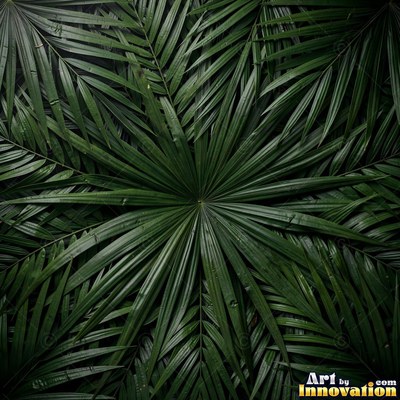 Overlapping fern fronds in dark emerald green filling the whole frame