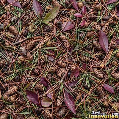 Fallen autumn leaves piled together in rust and sage tones