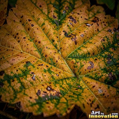 Fallen autumn leaves piled together in rust and sage tones