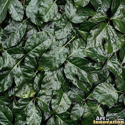 Layered tropical monstera leaves in blue green under even light