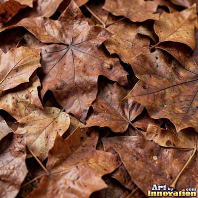 Fallen autumn leaves piled together in rust and sage tones