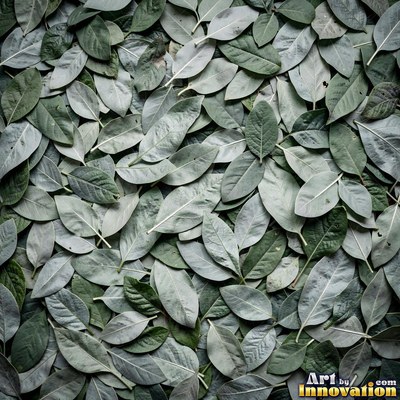 Layered tropical monstera leaves in blue green under even light