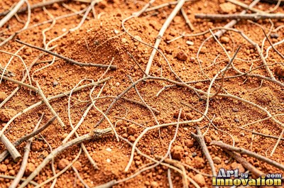 Dry cracked mud broken into polygon shaped plates of clay brown
