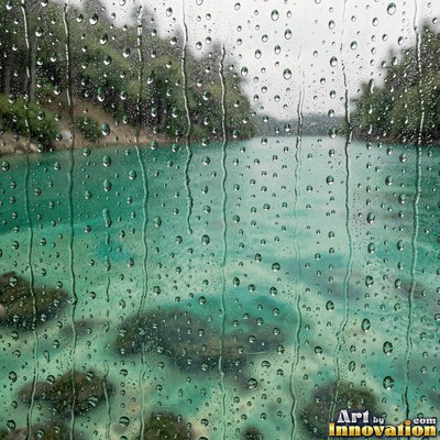 Rain drops hitting a water surface in crystal clear tones
