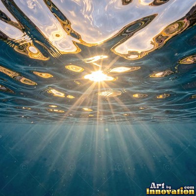 Choppy water surface of many small waves with gold reflections