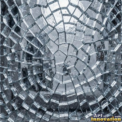 Cracked glass with light catching the fracture edges
