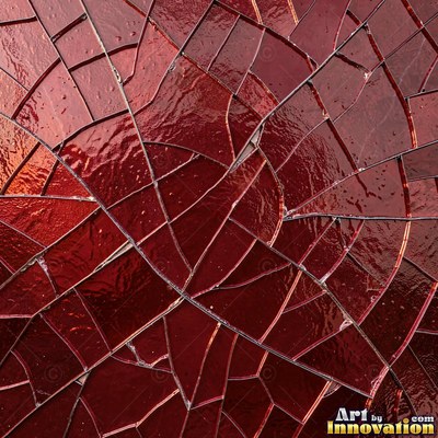 Laminated glass with a web of cracks held together, faint blue tint