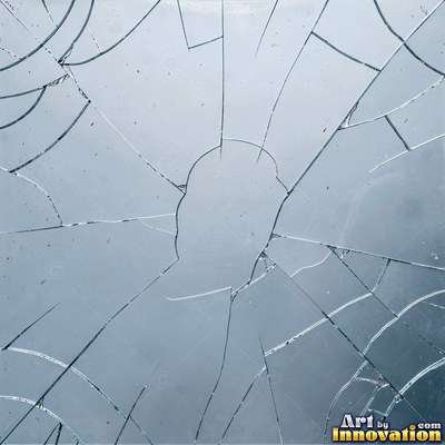 Smoky gray cracked glass laid over a dark background