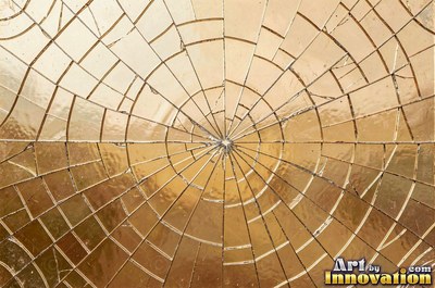 Shattered glass with a spider web of cracks in violet tones